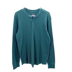 Gap Green Waffle Knit Long Sleeve Henley Thermal Shirt Mens Size Large